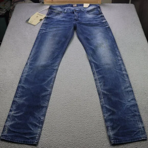 NWT PRPS Rambler Jeans Men 34 Blue Skinny Fit Low Front Rise Button Fly Distress
